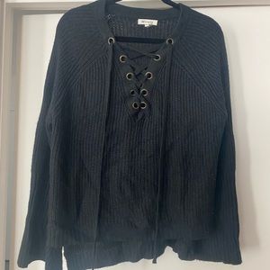 Black Lace Up Sweater